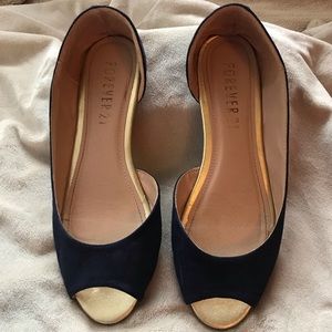 Forever 21 Open Toed Navy Soft Faux Suede Flats